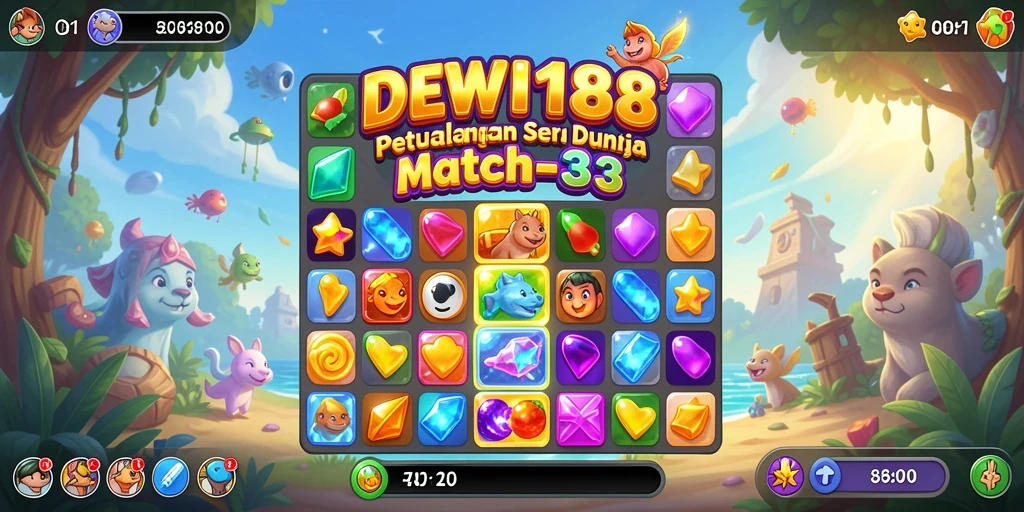 Tampilan screenshot utama DEWI188 yang menggambarkan aksi gameplay Match-3.