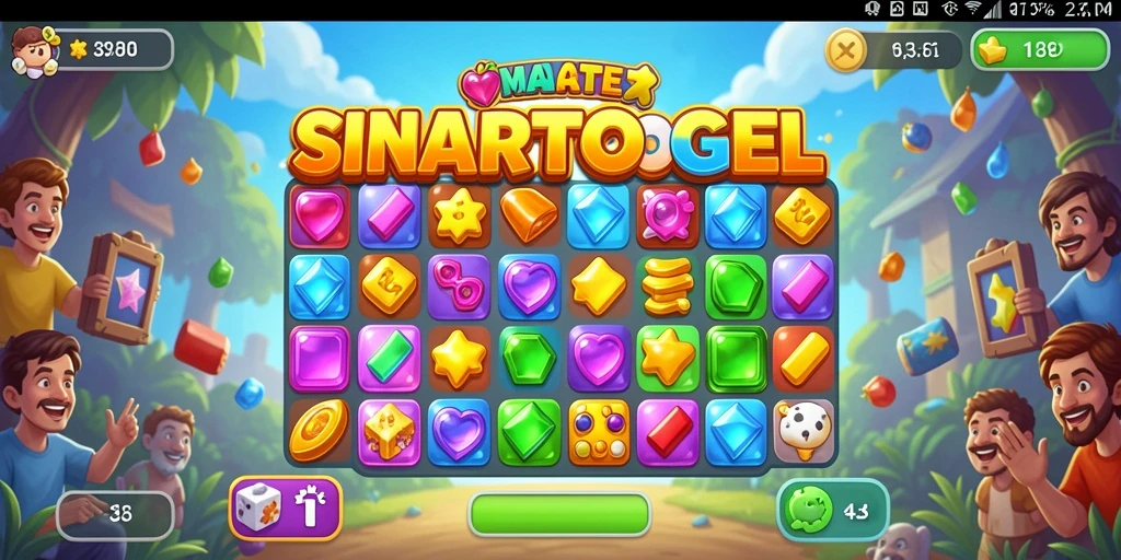 Screenshot utama SINARTOGEL menampilkan gameplay Match-3 yang seru dan penuh warna.